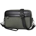 Borsa a tracolla uomo in pelle intrecciata verde oliva con cinturino nero regolabile - Verde
