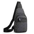 Men's chest bag with grey geometric triangle pattern and adjustable nylon strap - Geometric Triangle Pattern (Black) / Black