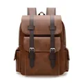 Large capacity vintage PU leather backpack for men with metal buckles on white background - Yellow Brown