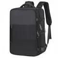 Classic black business travel backpack with multi-layer zippers and waterproof fabric - Black