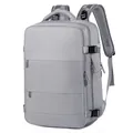 Minimalist grey high-capacity travel backpack with waterproof fabric and side buckles - Gray