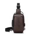 Dunkelbraune Herren-Brusttasche aus Leder mit Diebstahlsicherung und USB-Anschluss - Dunkelbraun