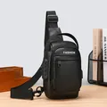 Bolso de pecho para hombre en cuero PU negro texturizado con candado de seguridad - Negro