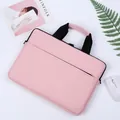 Pink waterproof laptop sleeve with black handles and front zipper pocket for office use - Pink