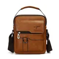 Brown leather crossbody bag for men with handle and adjustable strap for business use - Khaki