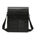 Sac bandoulière homme en cuir noir avec motif litchi et fermeture à rabat - Noir