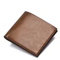 Classic men's brown leather bifold wallet with natural texture on a white background - Khaki