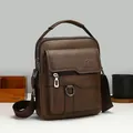 Men's vintage dark brown PU leather crossbody bag with top handle and textured finish - Dark Brown