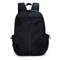 Minimalist black waterproof nylon backpack featuring vertical front zipper and side pockets - Black