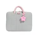 Sacoche matelassée 16 pouces gris clair avec poignées roses et pendentif floral - Petit / Sans Pendentif / Gris