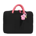 Housse d'ordinateur noire matelassée avec poignées roses en peluche et pendentif fleur - Petit / Sans Pendentif / Noir