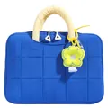 Trousse à maquillage bleue matelassée avec poignées beiges et pendentif floral jaune - Petit / Sans Pendentif / Bleu