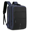 Waterproof navy blue oxford business laptop backpack with USB port and reflective strips - Blue