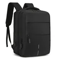 Black waterproof oxford laptop backpack with USB charging port and reflective safety strips - Black