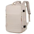 Mochila de negocios beige grande con bolsillos con cremallera y tela impermeable - Blanco Roto