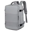 Mochila de viaje gris claro con múltiples compartimentos y hebillas laterales ajustables - Gris