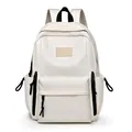 Mochila blanca minimalista de gran capacidad con cremalleras negras en contraste para diario - Blanco