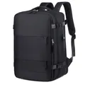 Mochila de negocios negra de gran capacidad con puerto USB y diseño expandible - Negro