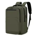 Zaino business verde militare impermeabile con porta USB e cuciture geometriche - Verde