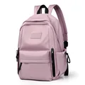 Mochila lila minimalista de gran capacidad con correas acolchadas y bolsillo frontal - Rosa