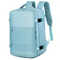 Mochila de viaje azul claro de gran capacidad con compartimento para PC y zapatero aparte - Azul claro