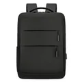 Mochila de negocios negra impermeable para portátil con cremalleras dobles y puerto USB - Negro