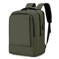 Waterproof multi-functional business laptop backpack in olive green with USB charging port - Green