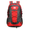 Mochila de senderismo ligera roja y gris de gran capacidad con logotipo de montaña - Rojo