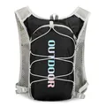 Black and gray nylon running vest hydration pack with reflective bungee and OUTDOOR print - Black