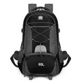 Black and grey 60L outdoor hiking backpack with durable nylon fabric and VANAHEIMR logo - Black
