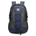 Navy blue and gray lightweight hiking backpack with VANAHEIMR brand logo and front bungee cord - Dark Blue