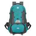 60L outdoor hiking backpack in lake blue and dark grey with large capacity straps - Green