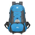 Blue 60L outdoor hiking backpack with tear-resistant fabric and breathable back support - Sapphire Blue