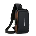 Borsa a tracolla impermeabile da uomo con porta USB e lucchetto a combinazione nero e marrone - Tasca Posteriore con Cerniera / Taglia Grande / nero e oro