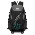 40L outdoor hiking backpack in black and grey with Vanaheimr logo and mountain pattern - Black