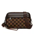 Crossbodytas voor heren met bruin monogrampatroon, verstelbare schouderriem en polsbandje - Cirkel Gekoppeld Patroon / Cirkel Bruin