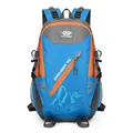 Blue and orange 40L outdoor hiking backpack with Vanaheimr mountain logo design - Sapphire Blue
