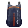 Foldable dark blue waterproof travel backpack with orange zippers and side mesh pockets - Dark Blue