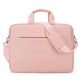 Pink minimalist laptop bag with padded shoulder strap and dual top handles in canvas - Pink
