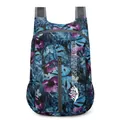 Foldable waterproof travel backpack with blue tropical leaf and purple flower print - Blue Leaves