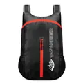 Lightweight black foldable travel backpack with red zipper and side mesh pockets - Black Red