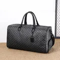Grande borsa da viaggio grigia con motivo a rombi, manici in pelle e scomparto per scarpe - 5612 Nero (Motivo a Rombi)