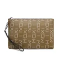Brown leather envelope clutch bag with MOXI letter print and silver metal zipper closure - Brown MOX Letter
