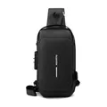 Sac de poitrine noir imperméable antivol avec port USB et serrure de sécurité - Noir