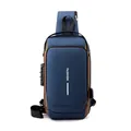 Sac bandoulière bleu marine et bronze avec serrure antivol et port de charge USB - Bleu Or