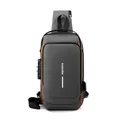 Sac de poitrine USB pour homme gris et bronze avec serrure antivol imperméable - Or Gris