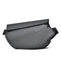 Waterproof magnetic crossbody bag in black minimalist techwear style on white background - Gray Upgraded Magnetic Buckle