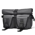 Waterproof grey functional messenger bag with roll-top design and large front pockets - Gray