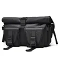 Waterproof black roll-top messenger bag with tactical buckles and adjustable straps - Black
