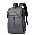 Mochila ejecutiva multifuncional gris oscuro impermeable con elegantes detalles en púrpura - Gris